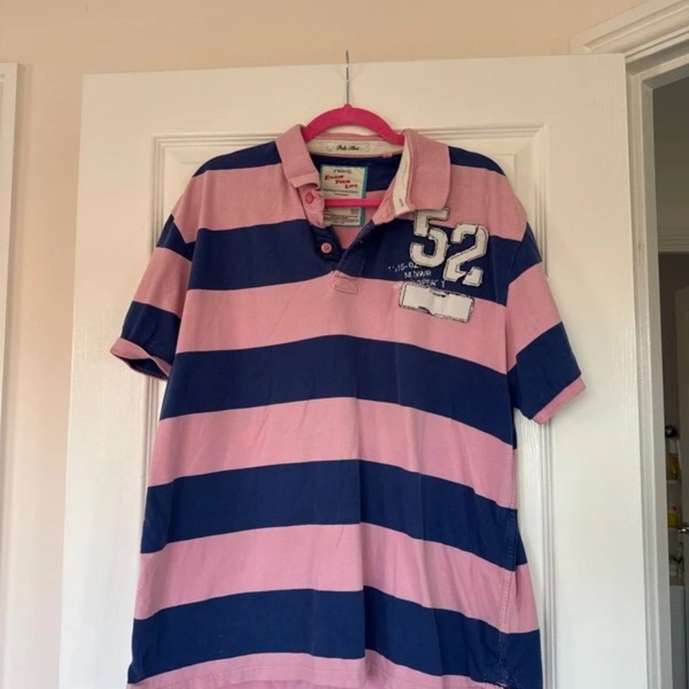 Zara Striped Button Down Shirt in Pink and Navy